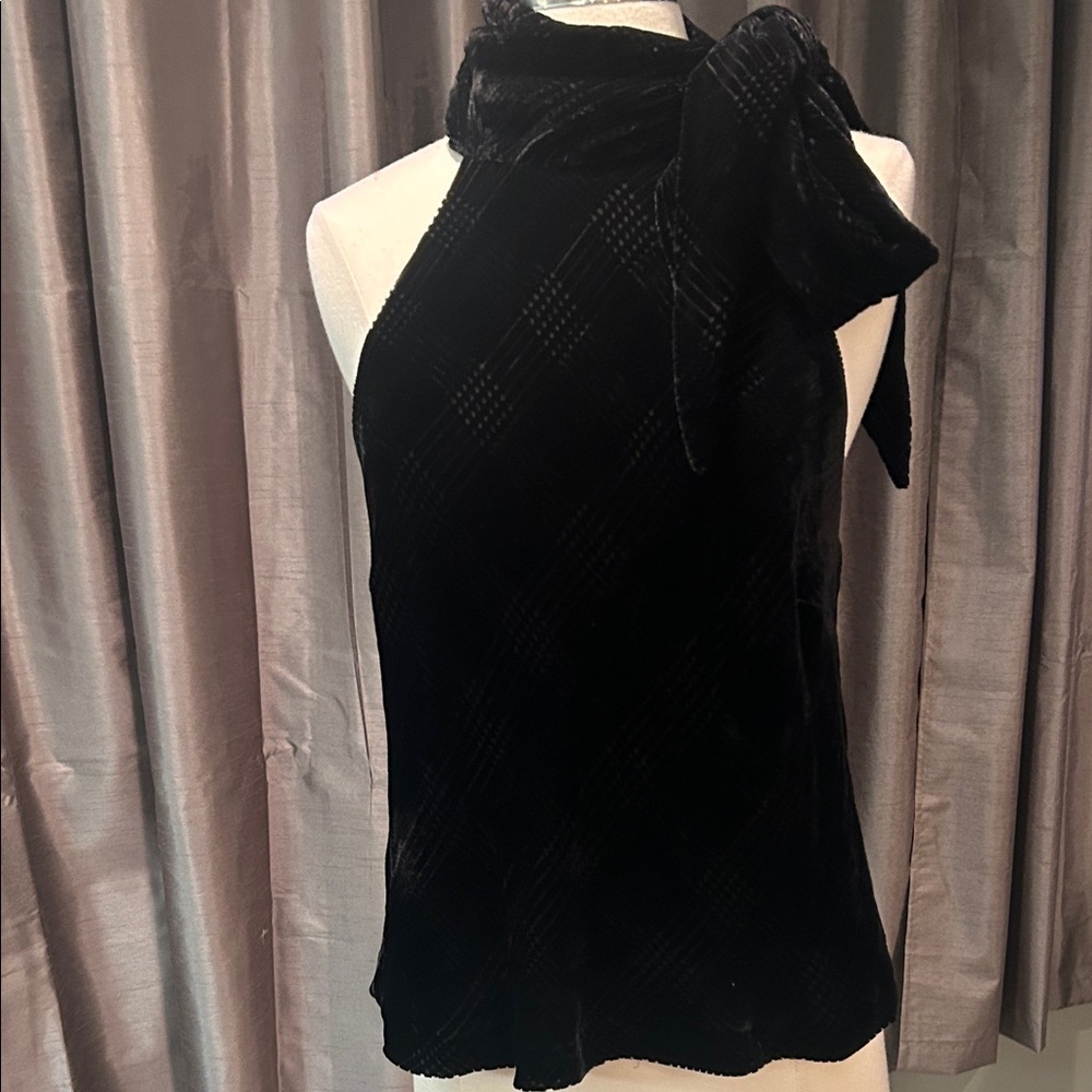 Lauren Ralph Lauren Black Velvet  Top with neck tie